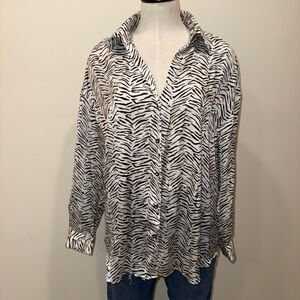 Zara Black and White Animal Print Button-Down Shirt